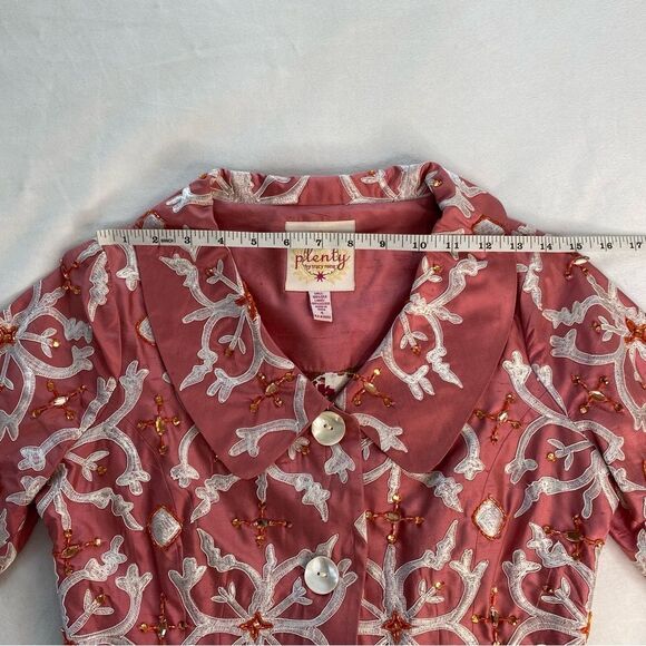 NWOT Y2K Plenty by Tracy Reese x Anthropologie Pink Silk Beaded Blazer Size 4 - Picture 12 of 15
